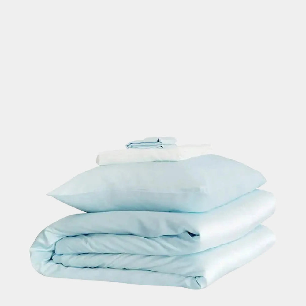 Mayfairsilk Pastel Blue and Brilliant White Silk Duvet Set MayfairSilk