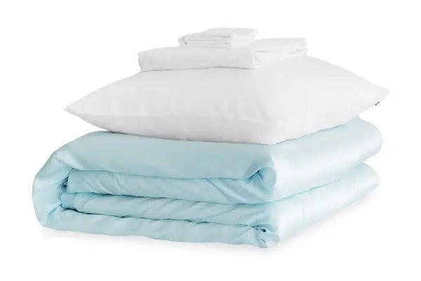 Mayfairsilk Pastel Blue with Brilliant White Silk Duvet Set #2 MayfairSilk