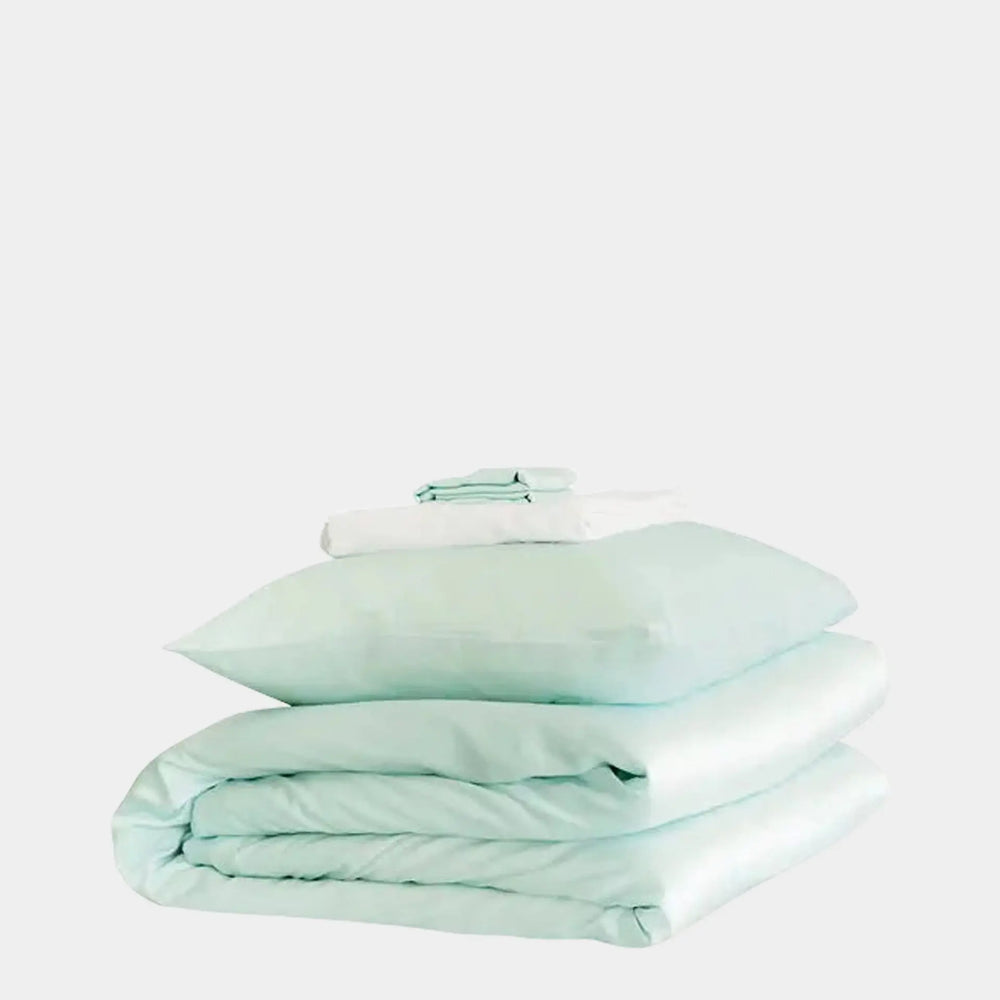 Mayfairsilk Teal Breeze and Brilliant White Silk Duvet Set MayfairSilk