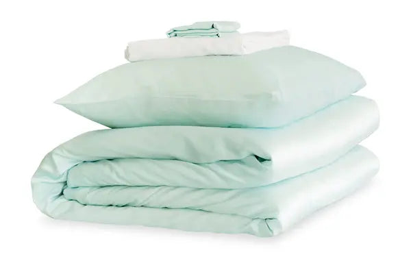 Mayfairsilk Teal Breeze and Brilliant White Silk Duvet Set MayfairSilk