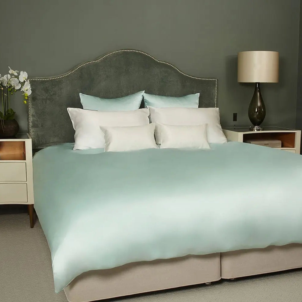 Mayfairsilk Teal Breeze and Ivory Silk Duvet Set MayfairSilk