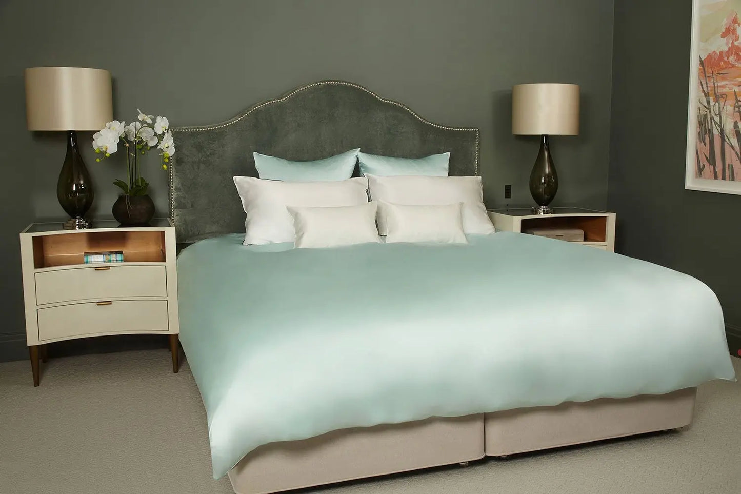 Mayfairsilk Teal Breeze and Ivory Silk Duvet Set MayfairSilk