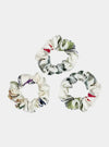 Mayfairsilk White with Botanical Print Silk Scrunchies Set MayfairSilk