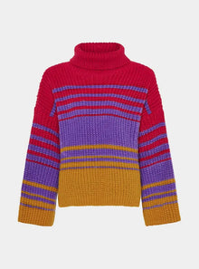  Megan Roll Neck Stripe Jumper - Cherry Red Cara & The Sky