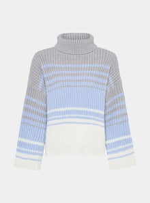  Megan Roll Neck Stripe Jumper - Silver Grey Cara & The Sky