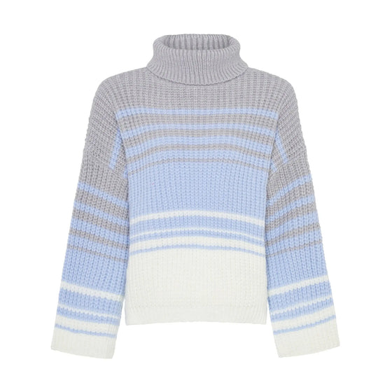 Megan Roll Neck Stripe Jumper - Silver Grey Cara & The Sky