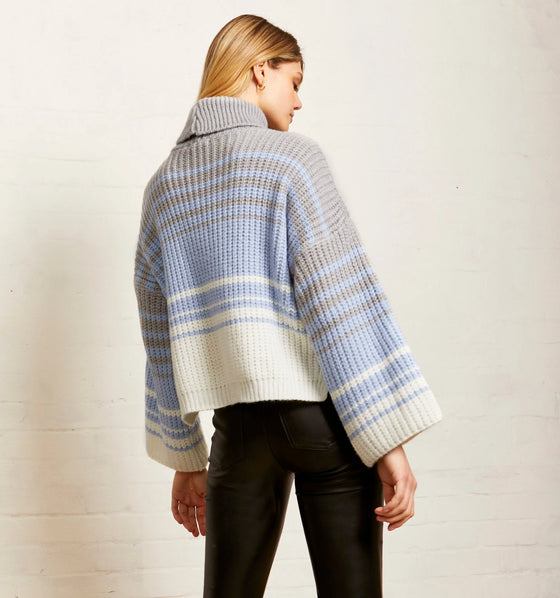 Megan Roll Neck Stripe Jumper - Silver Grey Cara & The Sky