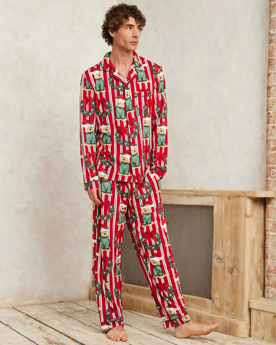 Men's Christmas Dog & Wreath Print Long Pyjama Set Chelsea Peers