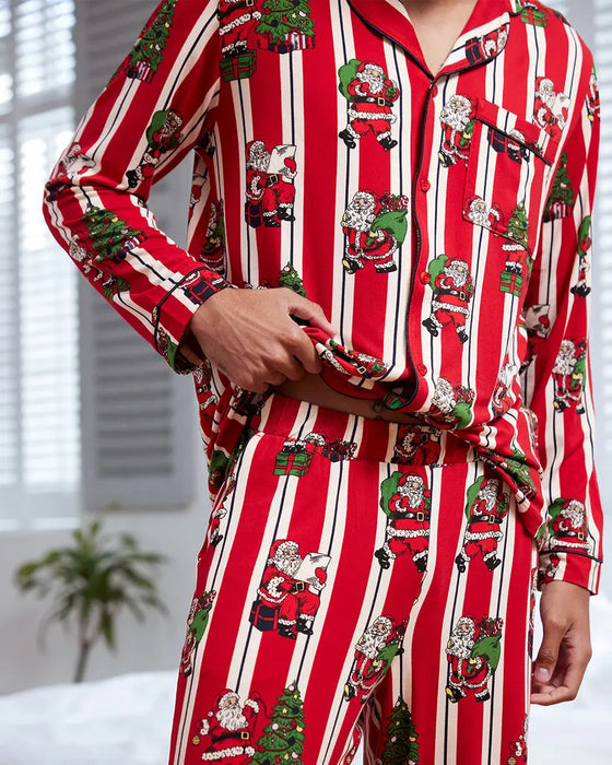 Men's Christmas Santa Stripe Print Long Pyjama Set Chelsea Peers