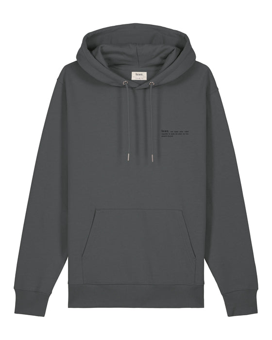 Mens Organic Cotton Relaxed-Fit Hoodie in Anthracite hewn.