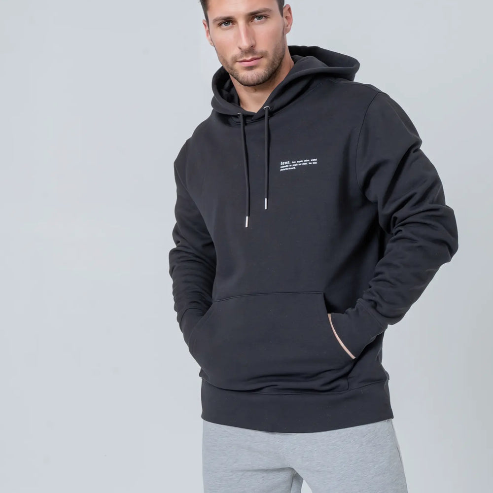 Mens Organic Cotton Relaxed-Fit Hoodie in Anthracite hewn.