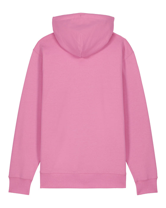 Mens Organic Cotton Relaxed-Fit Hoodie in Azalea Pink hewn.