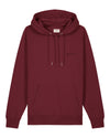 Mens Organic Cotton Relaxed-Fit Hoodie in Berry Red hewn.