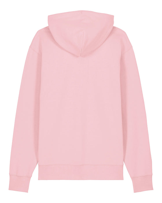 Mens Organic Cotton Relaxed-Fit Hoodie in Cherry Blossom Pink hewn.