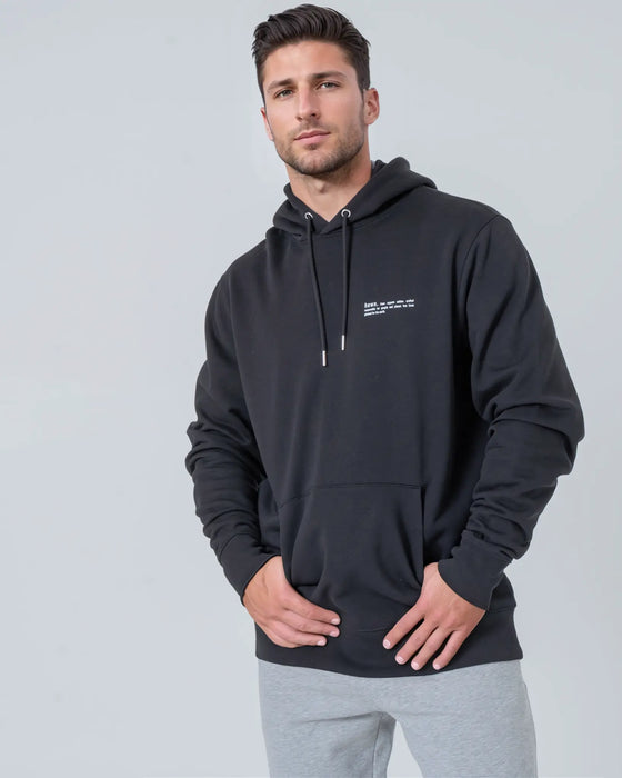 Mens Organic Cotton Relaxed-Fit Hoodie in Jet Black hewn.