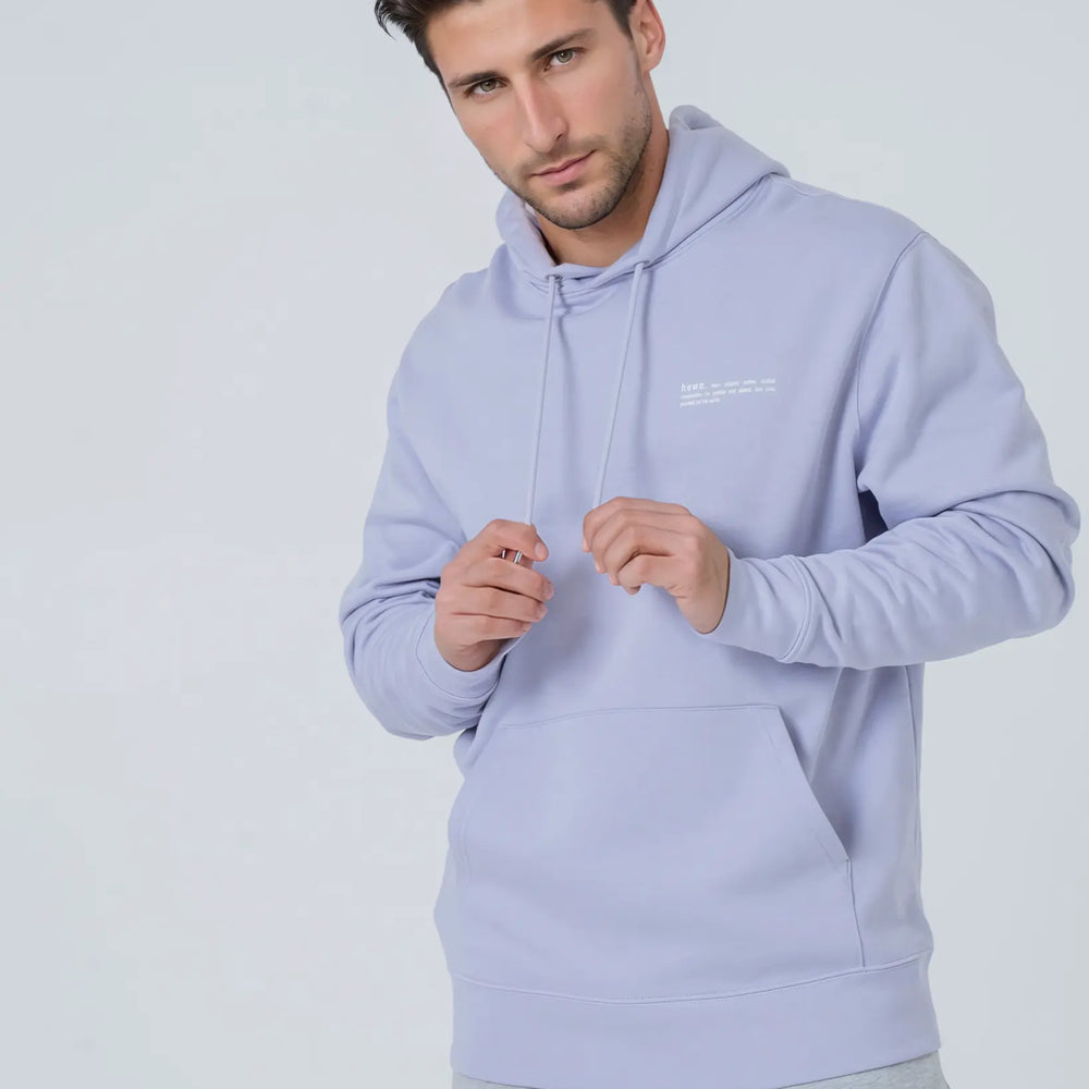 Mens Organic Cotton Relaxed-Fit Hoodie in Lavender hewn.