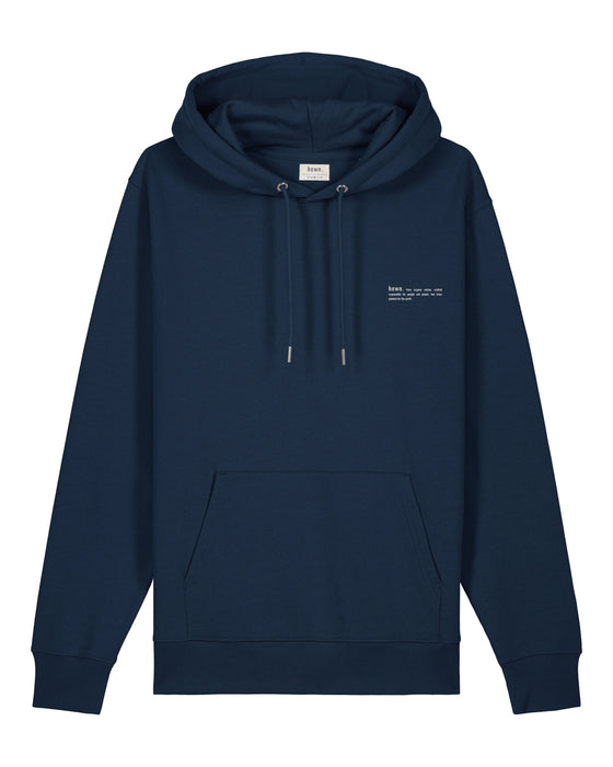 Mens Organic Cotton Relaxed-Fit Hoodie in Midnight Navy hewn.