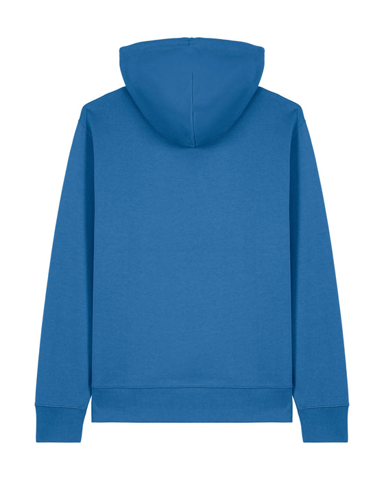 Mens Organic Cotton Relaxed-Fit Hoodie in Morpho Blue hewn.