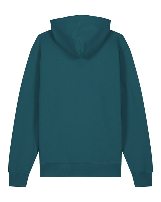 Mens Organic Cotton Relaxed-Fit Hoodie in Ocean Blue hewn.