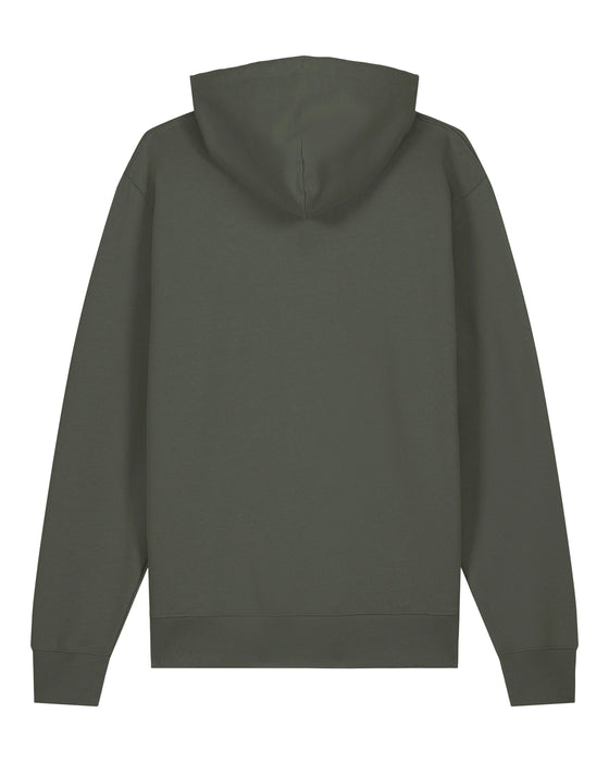 Mens Organic Cotton Relaxed-Fit Hoodie in Pine Green Khaki hewn.