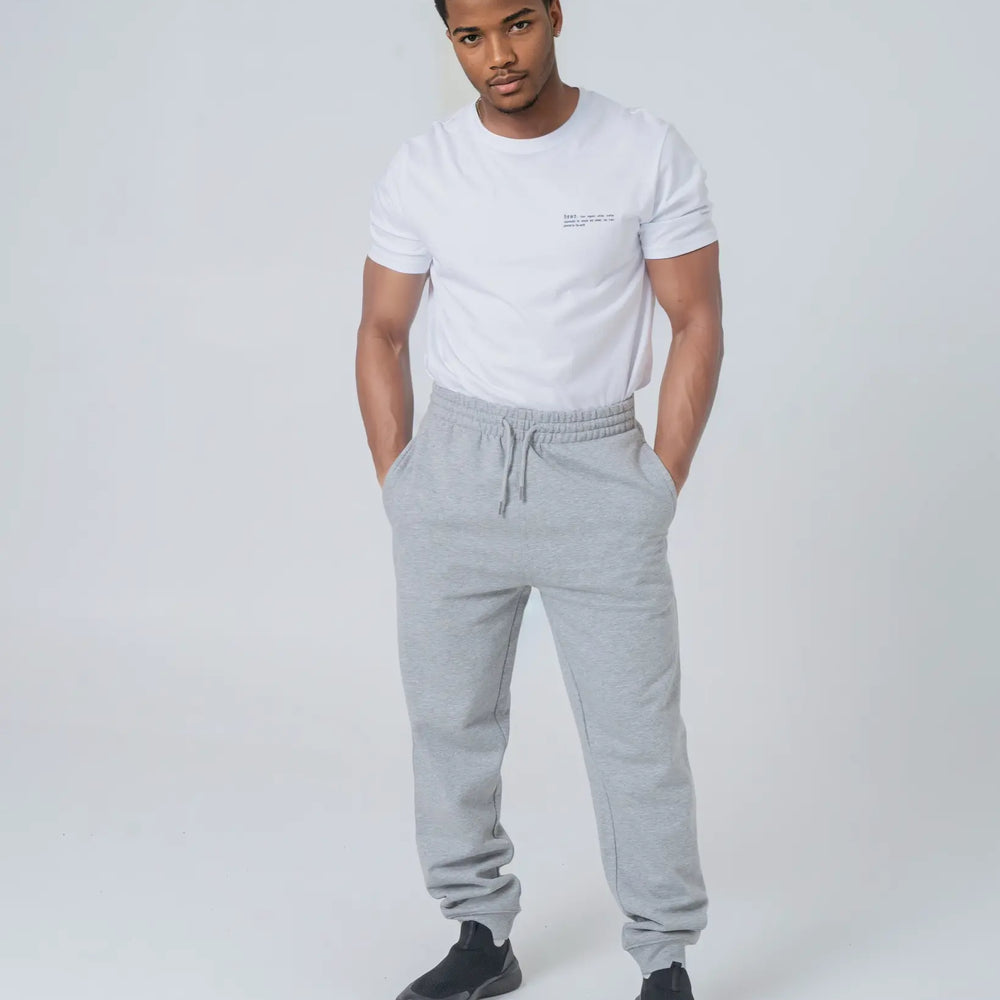 Mens Organic Cotton Relaxed-Fit Joggers in Cloud Grey Marl hewn.