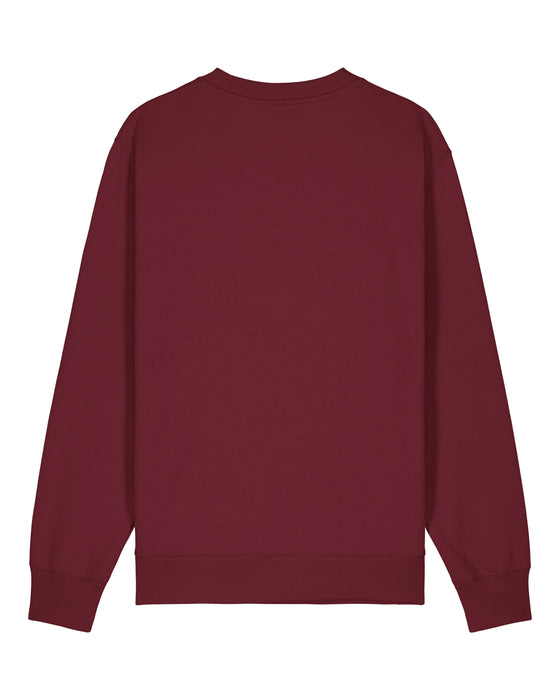 Mens Organic Cotton Relaxed-Fit Sweatshirt in Berry Red hewn.