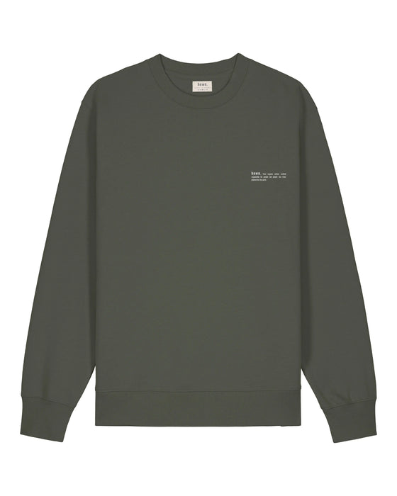 Mens Organic Cotton Relaxed-Fit Sweatshirt in Pine Green Khaki hewn.