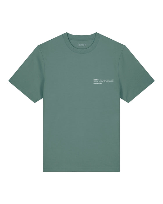 Mens Organic Cotton Relaxed-Fit T-Shirt in Eucalyptus Green hewn.