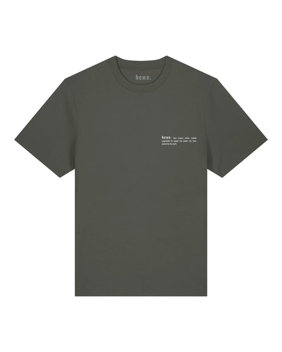 Mens Organic Cotton Relaxed-Fit T-Shirt in Pine Green Khaki hewn.