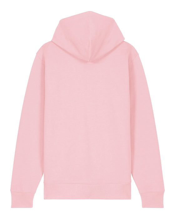 Mens Organic Cotton Relaxed-Fit Zip Hoodie in Cherry Blossom Pink hewn.