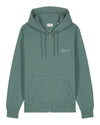 Mens Organic Cotton Relaxed-Fit Zip Hoodie in Eucalyptus Green hewn.