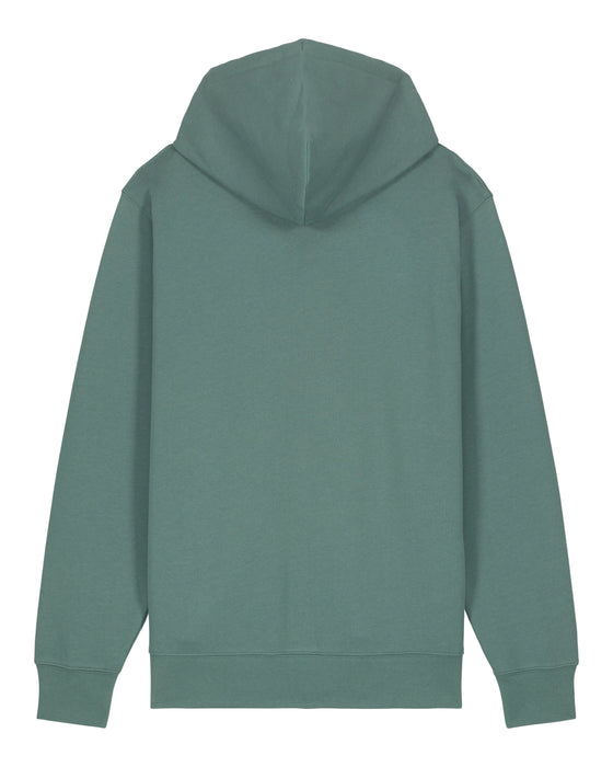 Mens Organic Cotton Relaxed-Fit Zip Hoodie in Eucalyptus Green hewn.