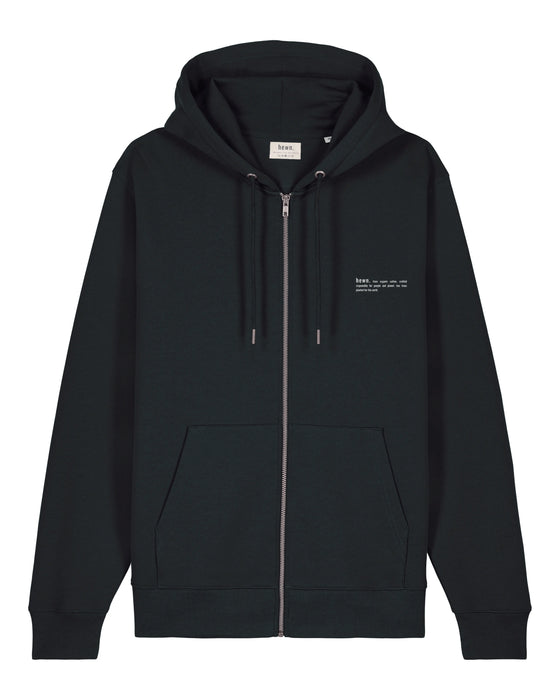 Mens Organic Cotton Relaxed-Fit Zip Hoodie in Jet Black hewn.