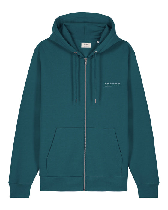 Mens Organic Cotton Relaxed-Fit Zip Hoodie in Ocean Blue hewn.