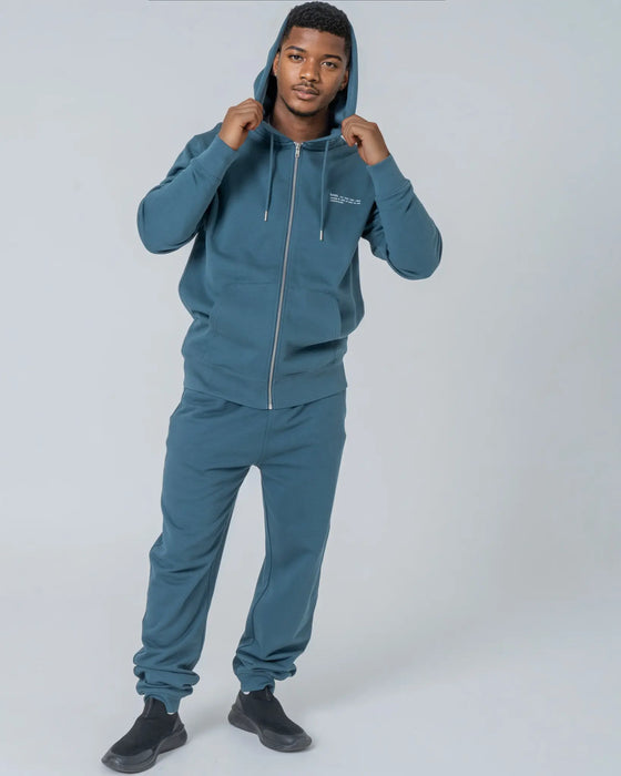 Mens Organic Cotton Relaxed-Fit Zip Hoodie in Ocean Blue hewn.