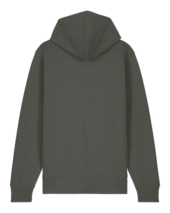 Mens Organic Cotton Relaxed-Fit Zip Hoodie in Pine Green Khaki hewn.