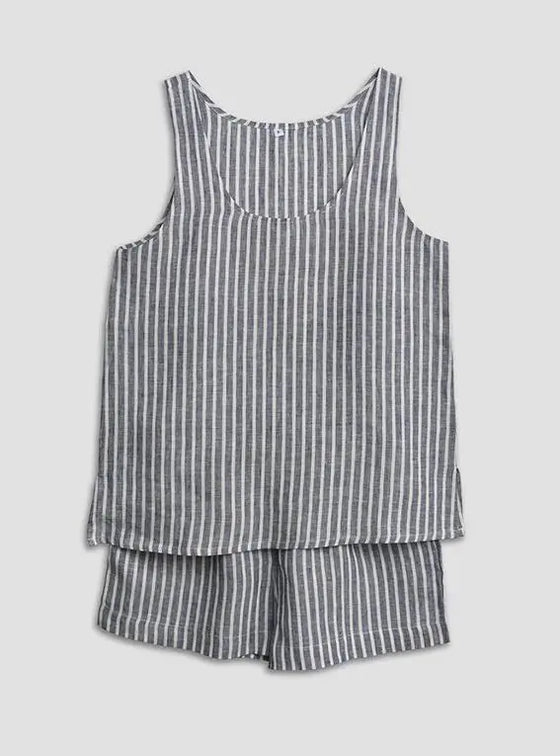 Midnight Stripe Linen Cami Short Set Piglet