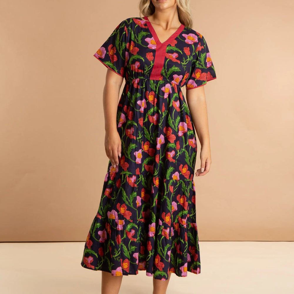 Midnight Sweetpea Floral Cotton Dress inara