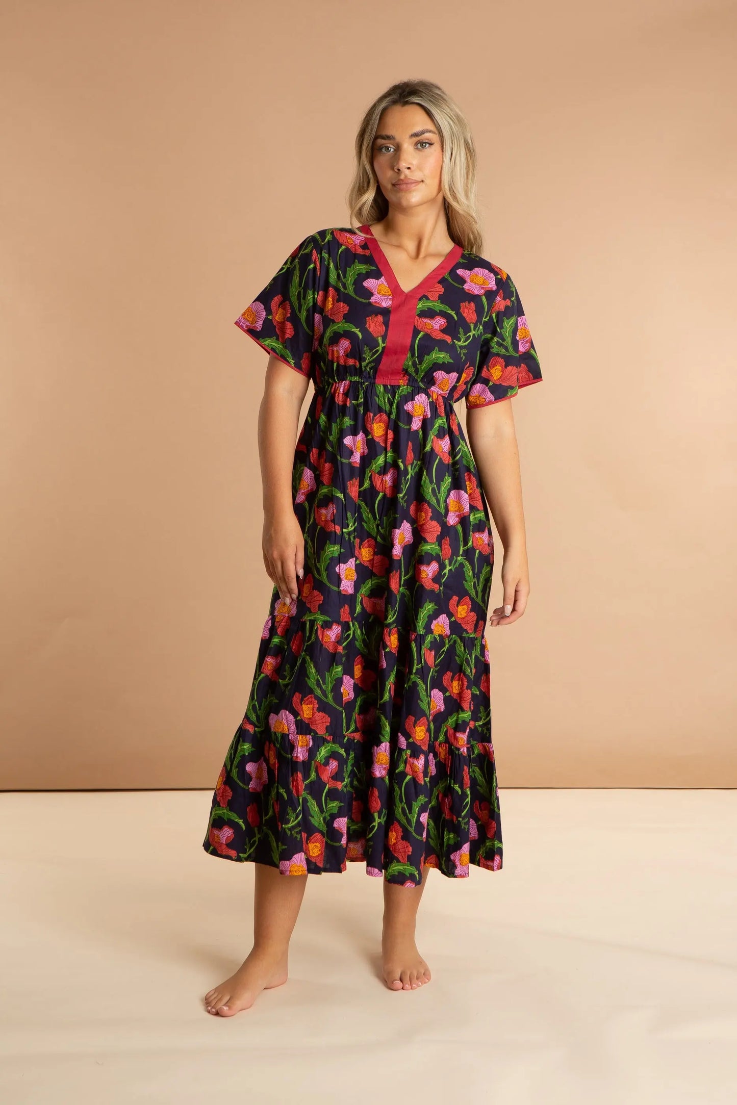 Midnight Sweetpea Floral Cotton Dress inara