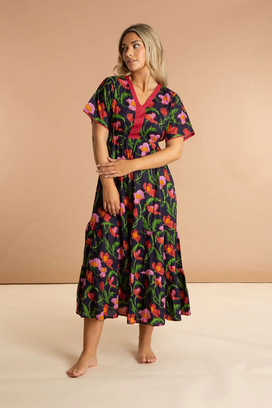 Midnight Sweetpea Floral Cotton Dress inara