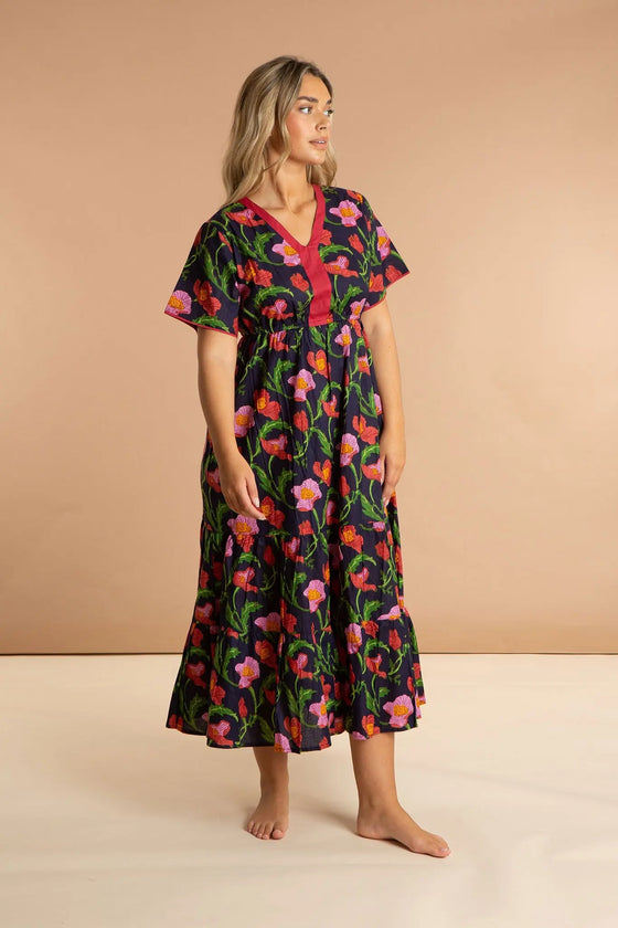 Midnight Sweetpea Floral Cotton Dress inara