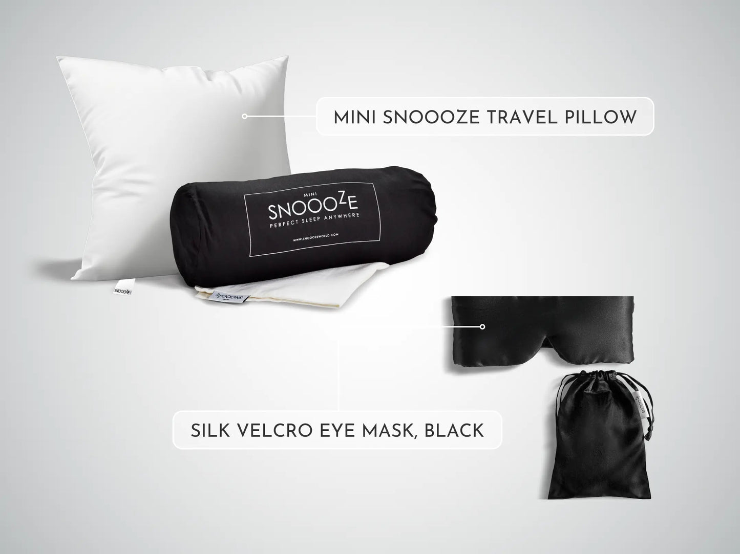 Mini Travel Pillow+Eye Mask Bundle, Black Snooozeworld