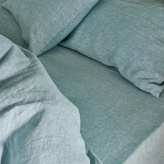 Mist Chambray Linen Fitted Sheet Piglet