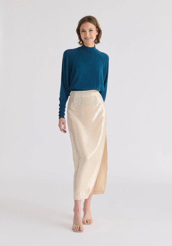 Mock Neck Batwing Jumper With Ruched Cuffs Paisie