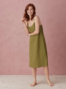  Moss Green Alice 100% Linen Cami Nightie