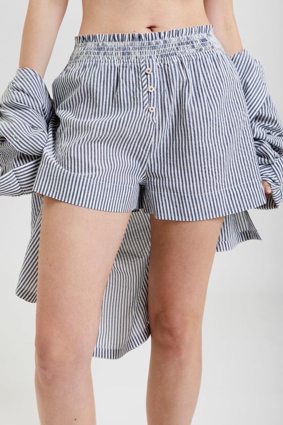 Lomandra Ethical-Cotton Pyjama Shorts - Charcoal Stripe