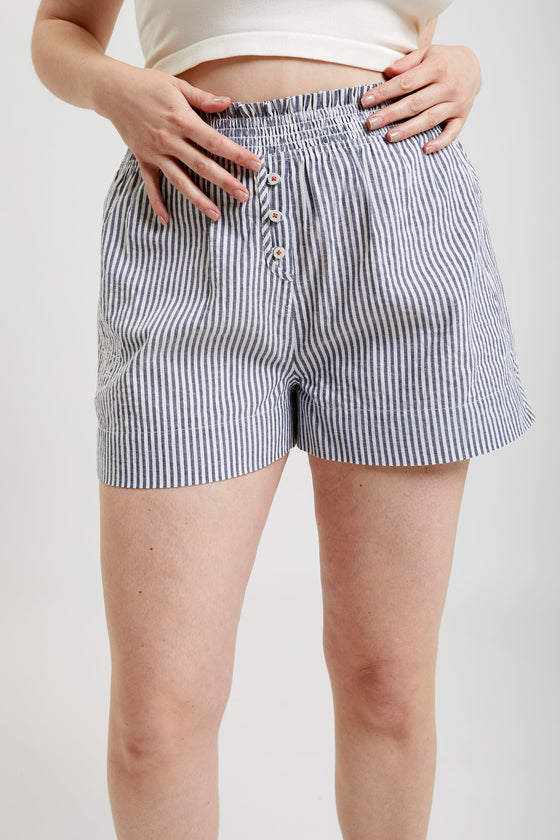 Lomandra Ethical-Cotton Pyjama Shorts - Charcoal Stripe