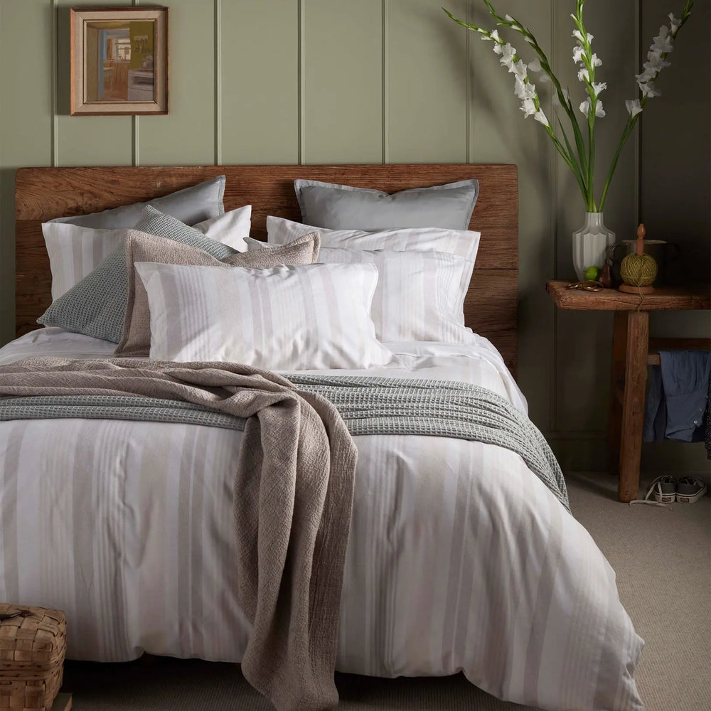 Natural Harry Stripe Brushed 100% Cotton Bed Linen The Secret Linen Store