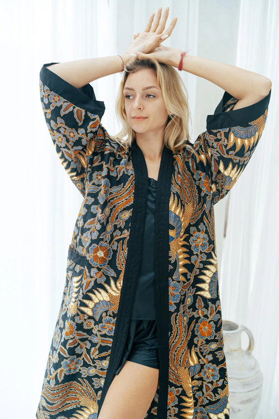 Navy Batik Kimono Robe Wear the World