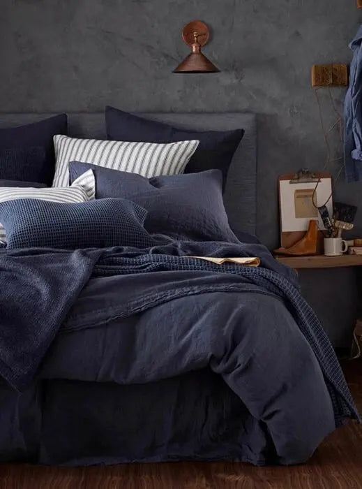 Navy Blue 100% Linen Bed Linen The Secret Linen Store